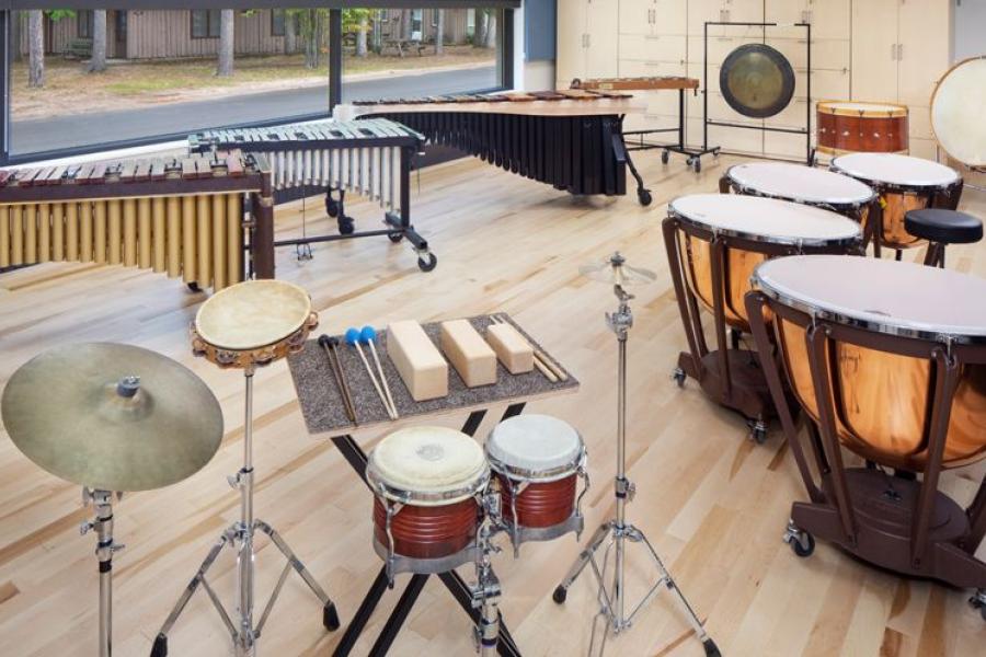 Percussion instruments in the new Music Center.