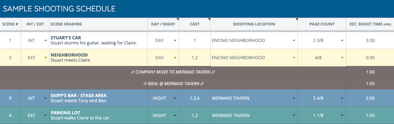 a sample shooting schedule