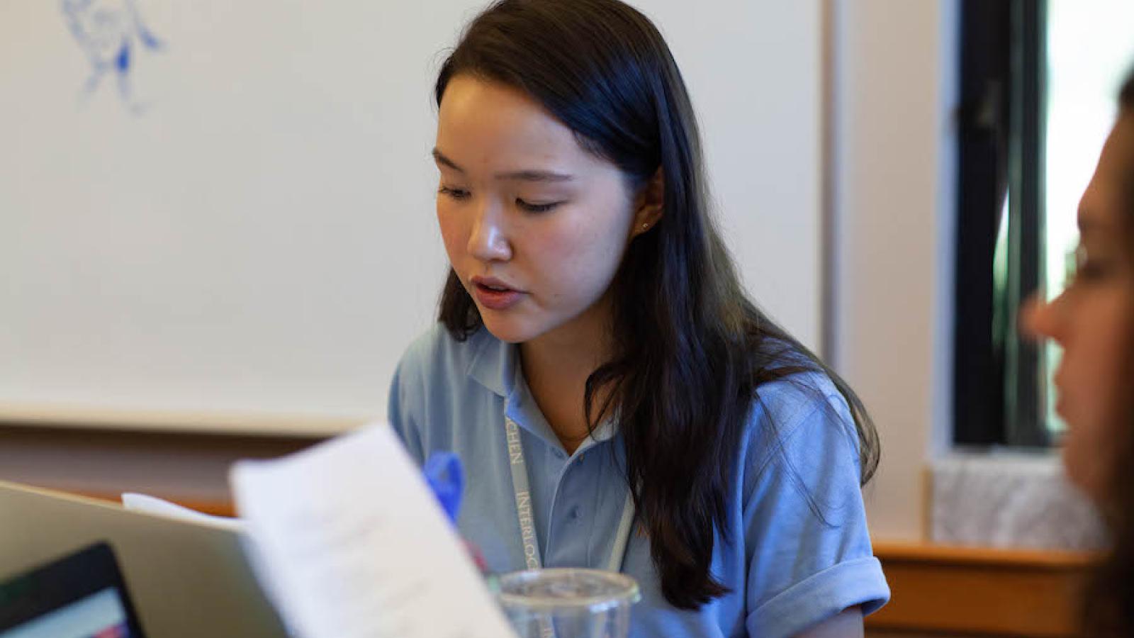 Screenwriting student reads her work aloud at interlochen arts camp