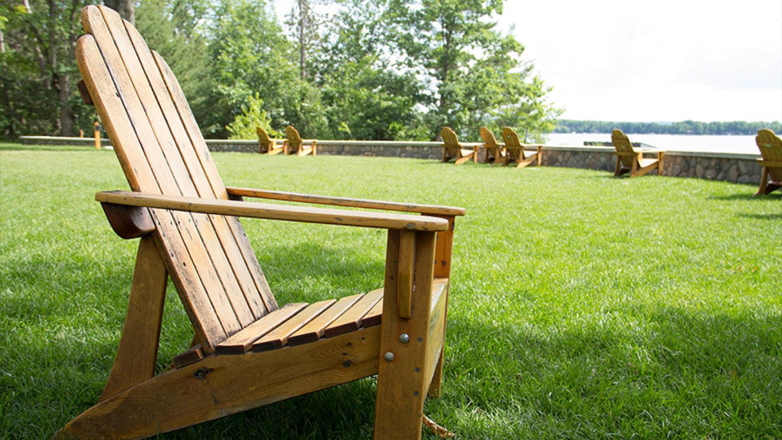 An Adirondack chair in Corson Park