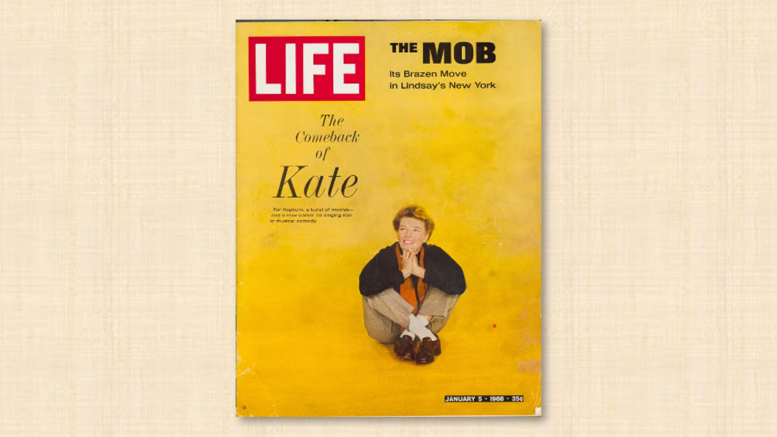 LIFE magazine cover from January 5, 19687 with a yellow background featuring a seated person and text about "The Comeback of Kate."