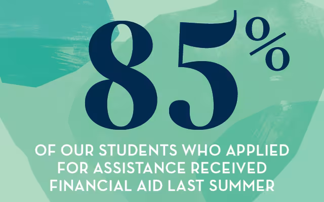 85% of our students who applied for assistance received financial aid last summer graphic