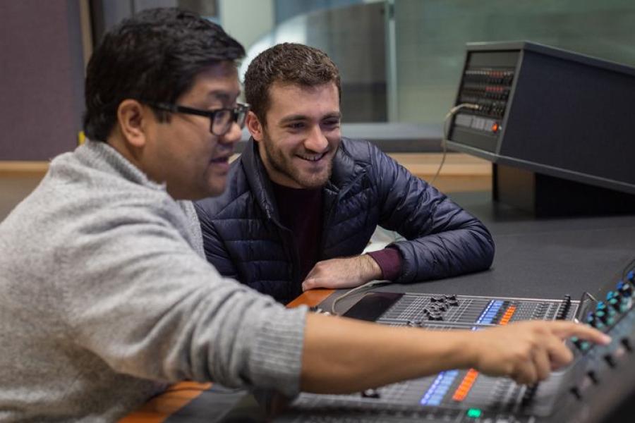Music Production and Engineering students enjoy the new Music Center.