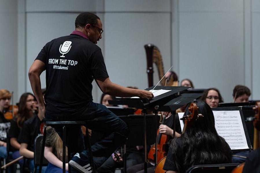Damon Gupton with the Arts Academy Orchestra Damon Gupton with the Arts Academy Orchestra.