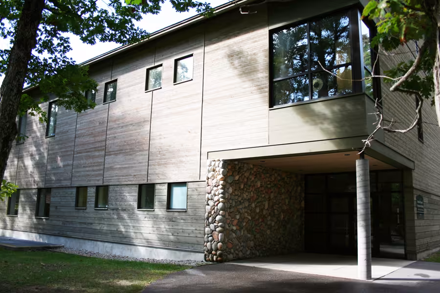 Exterior of Frohlich Piano building at Interlochen Center for the Arts