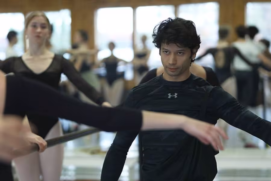 Herman Cornejo demonstrates proper arm position during his master class at Interlochen Arts Academy.