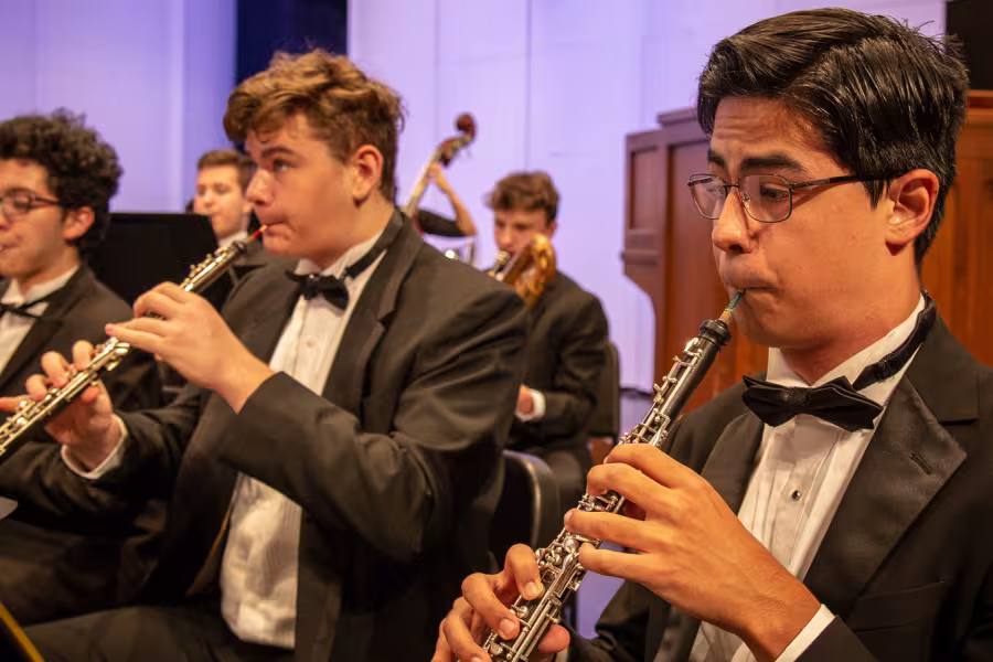Oboists rehearse with the Arts Academy Wind Symphony