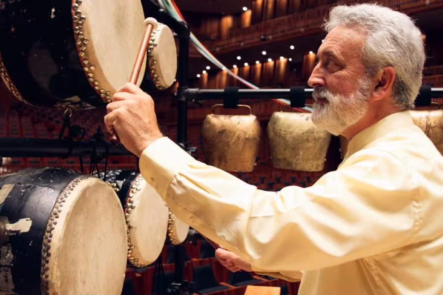 Garry Kvistad plays a selection of drums