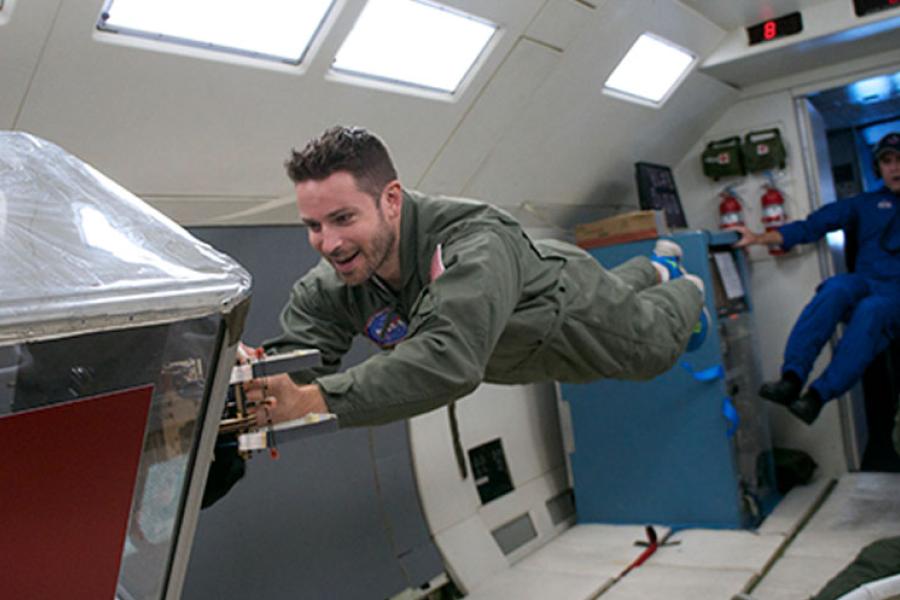 Aaron Parness in zero gravity