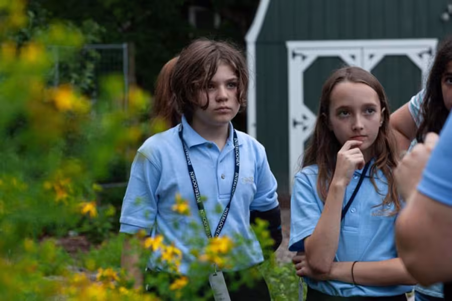 Students learning about pollinator plants