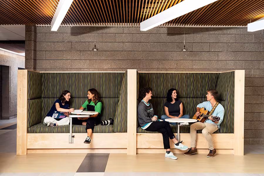 Interlochen Arts Academy students in booths on arts boarding school campus