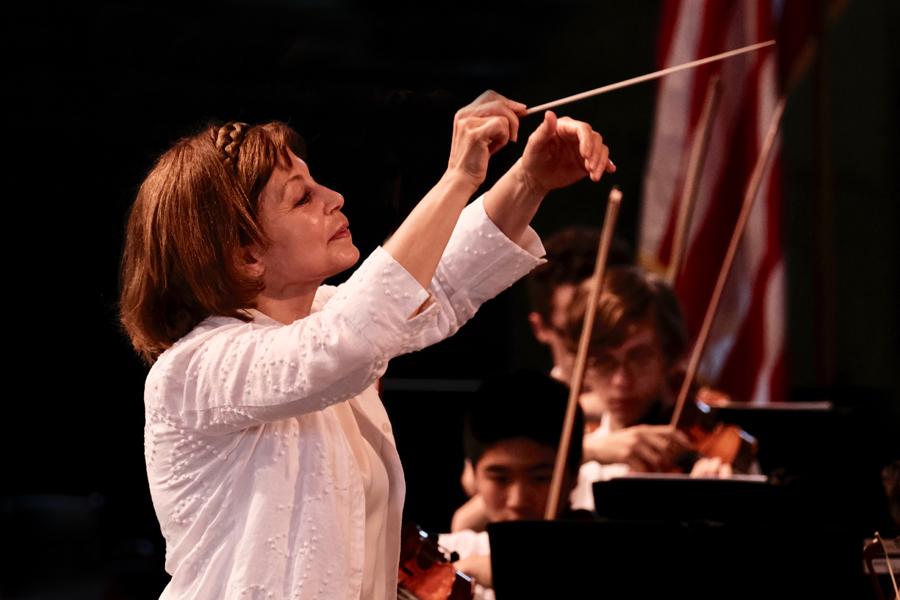 JoAnn Falletta conducting during Interlochen Arts Camp World Youth Symphony Orchestra