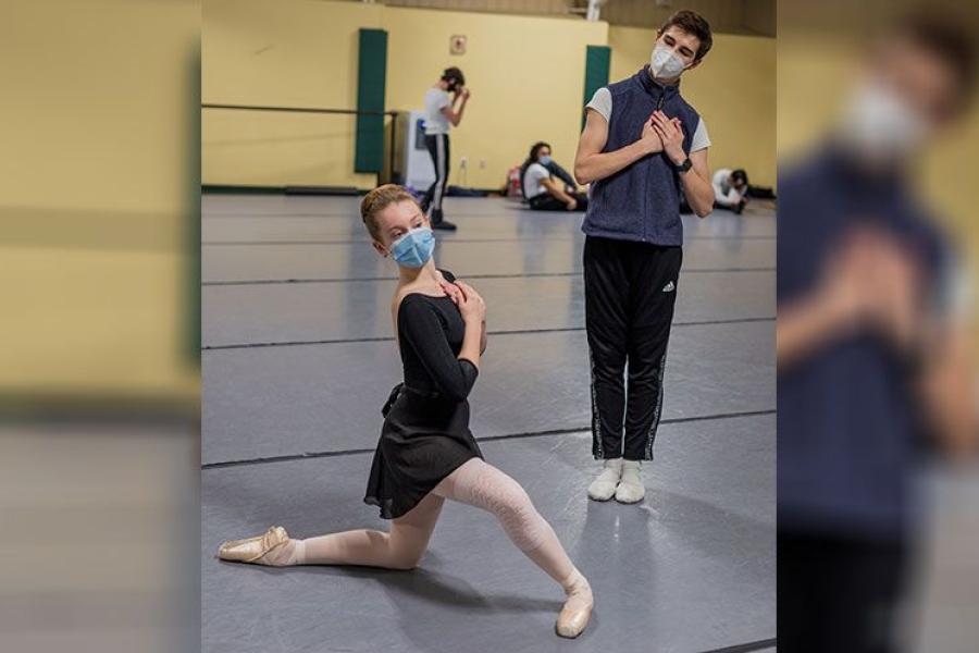 Blain (left) and George Loheac (right) rehearse a tender moment between Clara and the Nutcracker.