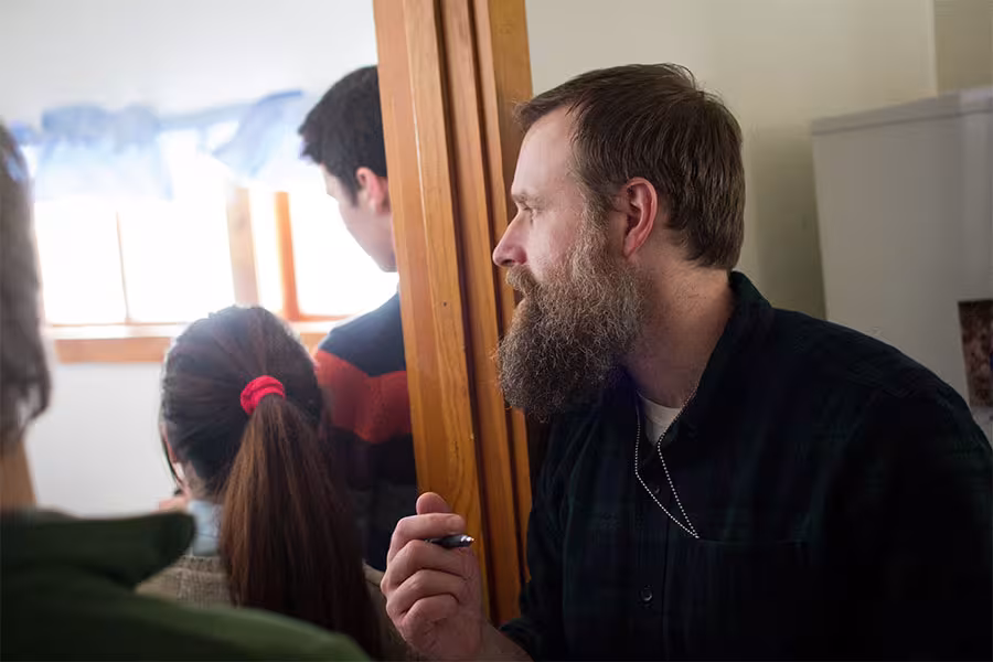 Andy Hiss supervises a student film shoot