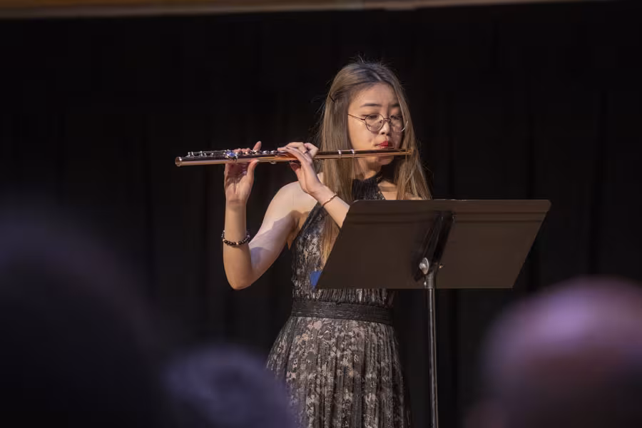 Interlochen Arts Academy flute major plays during the concerto competition