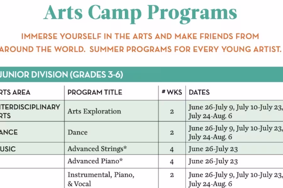 Interlochen Arts Camp Program Guide example