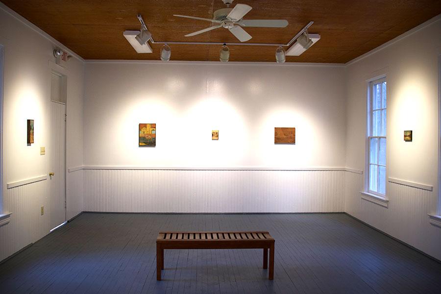 Dylan Clark's artwork on display in the new gallery space inside the Little Red Schoolhouse