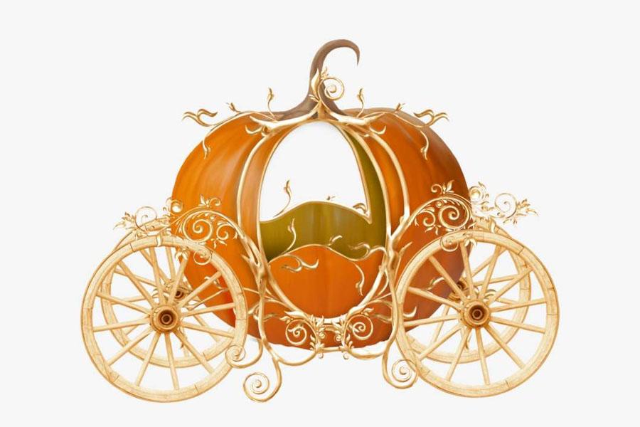An art image with Cinderella's pumpkin carriage