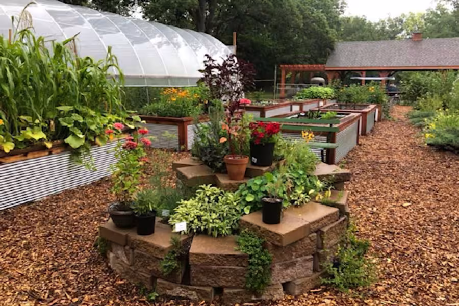 Raised gardening beds at Interlochen Center for the Arts