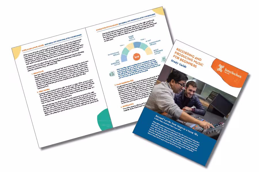 An image of the cover and first few pages of the Recording and Producing Music for Beginners guide