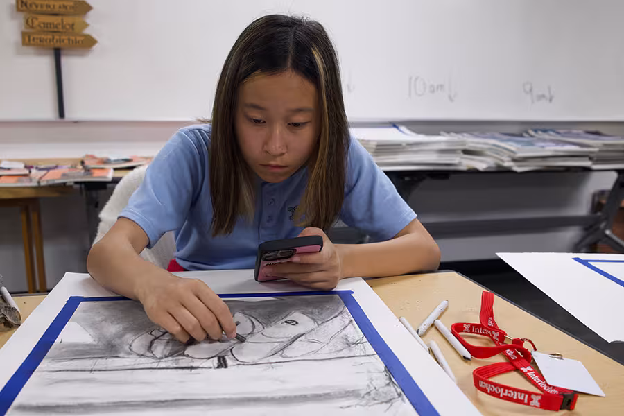 a visual arts camp student drawing