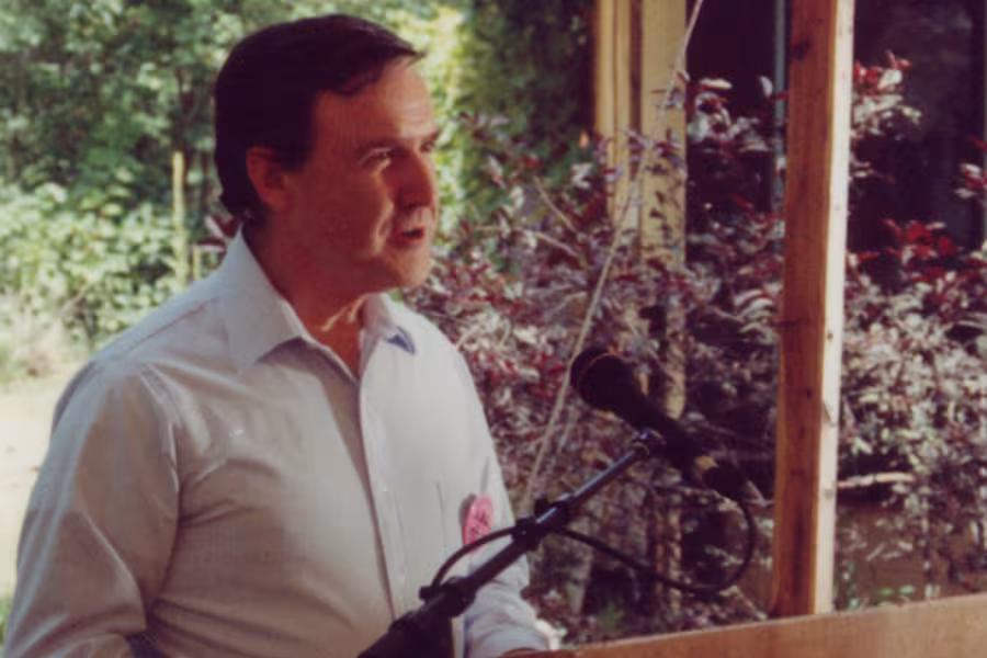 Dean Boal addresses attendees at the dedication for the expanded IPR facilities