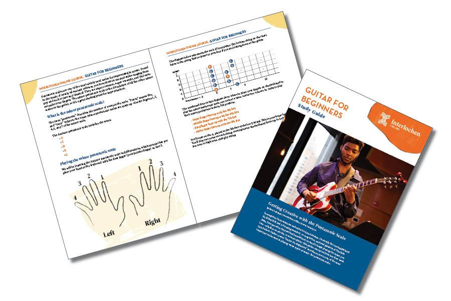 Screenshots of the first few pages of the Guitar for Beginners study guide. 