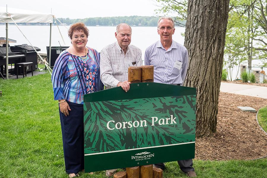 Claire Corson Skinner, Tom Corson, and Jim Skinner during the Corson Park dedication ceremony.