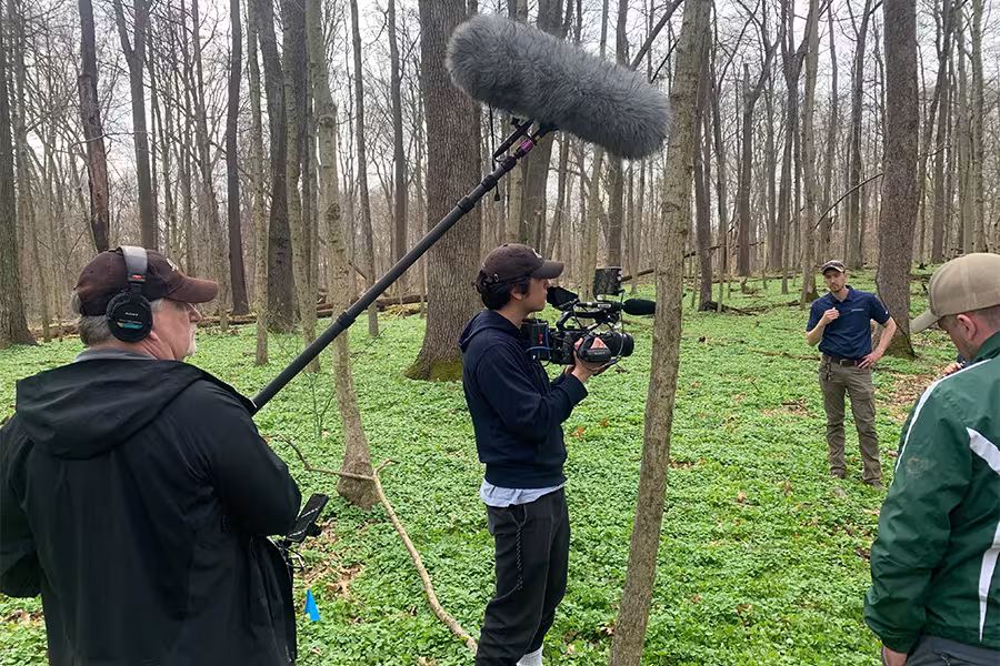 Greenacres documentary filmmakers record an interview with a Greenacres Foundation staff member.