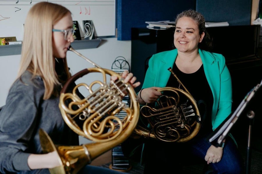 A private horn lesson with Dr. Lauren Hunt and an Interlochen Arts Academy student. 
