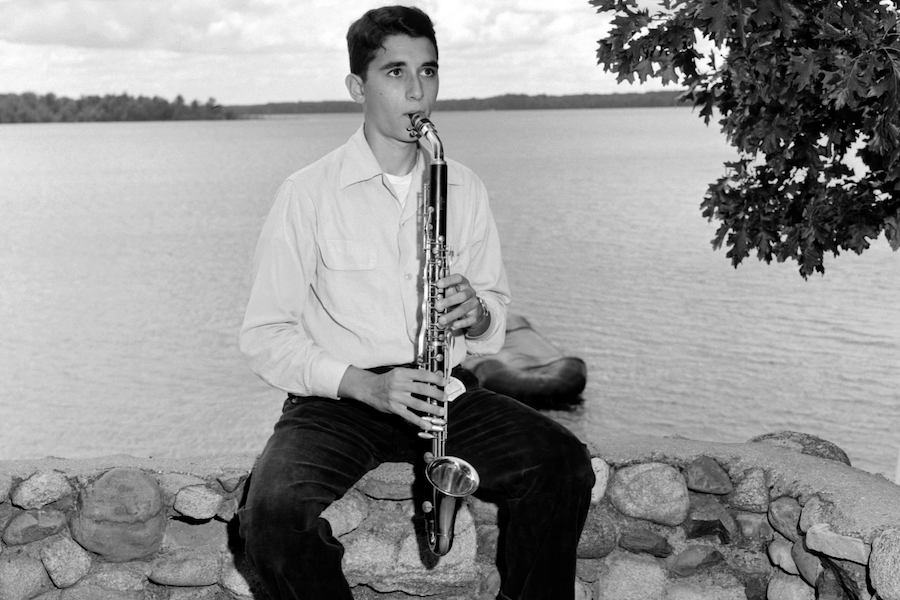 Mort Achter plays bass clarinet as a student at National Music Camp in the 1950s. 