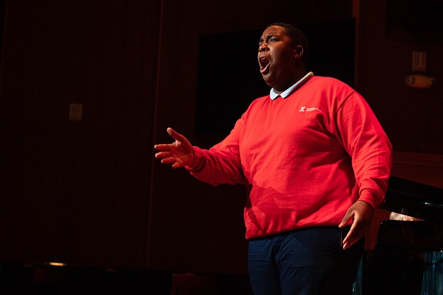 An Interlochen Arts Camp voice student performs in a recital. 