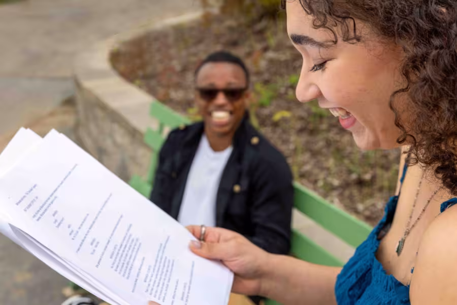 A girl reading a script