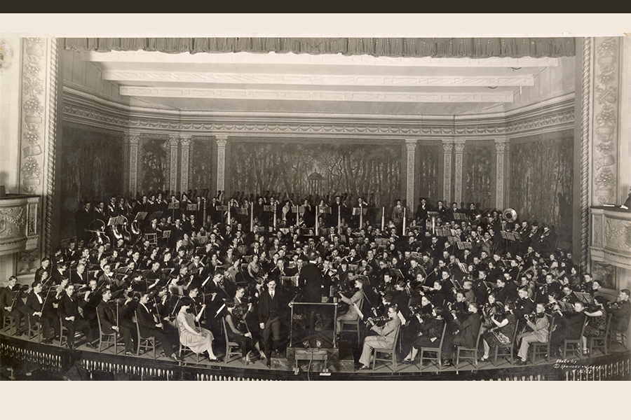 The 230 members of the 1926 National High School Orchestra on the stage at Detroit's Orchestra Hall. 