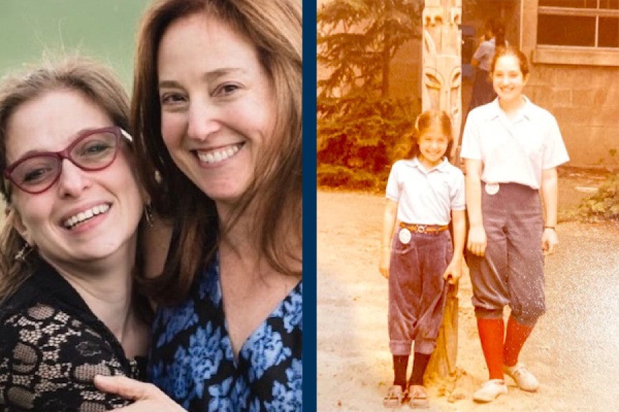 Side-by-side images of sisters Emy Zener and Michelle Chapin today and from National Music Camp in the 1980s. 