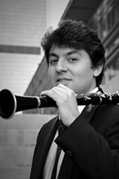 Black and white image of clarinetist Emil Khudyev