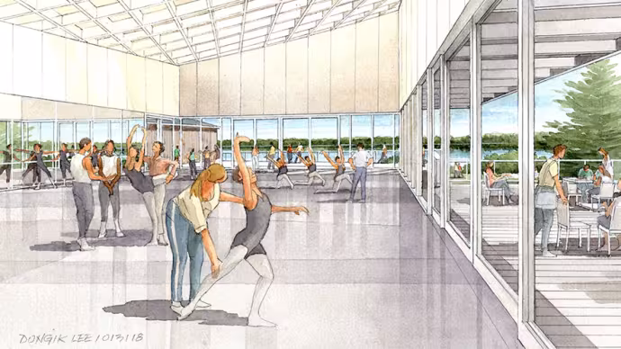 An architect's rendering of the Dance Center