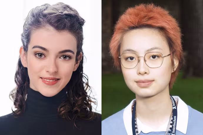 Arts Academy Creative Writing students and Foyle Young Poets of the Year commended poets Mari Farrand and Noah Ma.