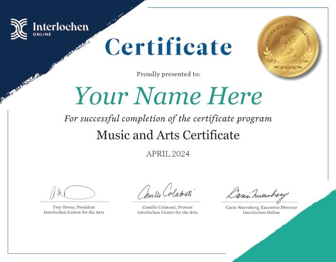 Interlochen Online example certificate