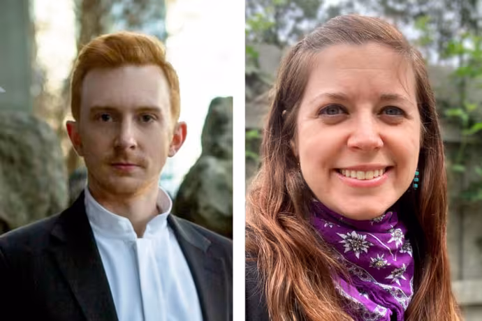 Professional portraits of two new arts instructors.