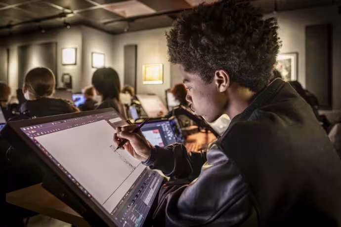 Tim Abrams works on an animation project at Interlochen Arts Academy.