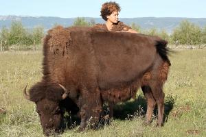 Lydia Hicks poses with an American Bison
