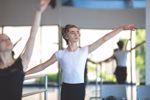 Interlochen Arts Camp dancer warms up in Dance Center