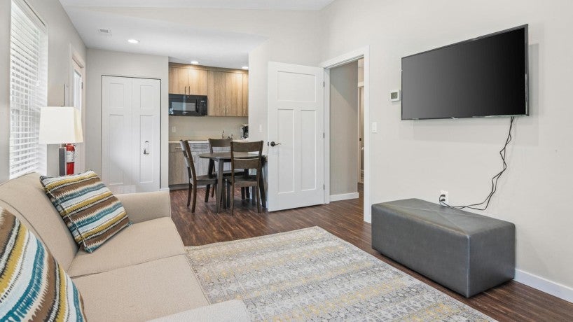 Penn Colony Suite living room and kitchen