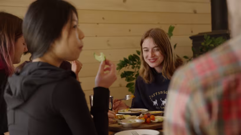 Grounded student eats at Farm Club