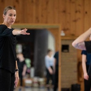 Katie Dorn (right) works with a dance student during a recent class.