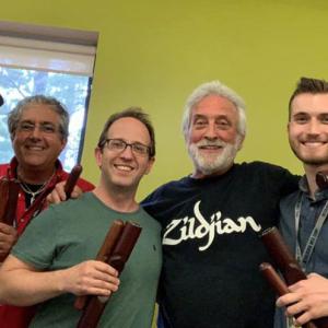 Kvistad with the 2019 Percussion Institute faculty. From left: Terry Longshore, Keith Aleo, Jeffrey Irvine, Garry Kvistad, and Neil McNulty. Photo courtesy of Keith Aleo.