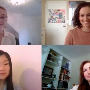 Four students enjoy a class via Zoom