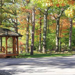 The Osterlin Mall gazebo surrounded by fall colors