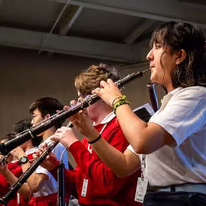 The 2023 World Youth Symphony Orchestra performs in Kresge Auditorium.